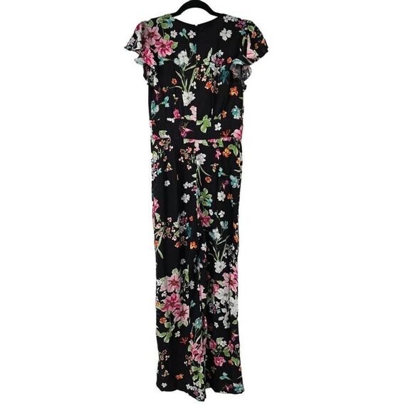 Love, Fire Black Floral Flutter Sleeve Jumpsuit - Picture 2 of 12